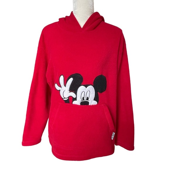 Vintage Disney Mickey Unlimited Red Fleece Hoodie Size M Mickey Mouse Cozy - Picture 1 of 7